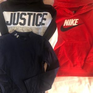 Lot Of 3 Hoodies & Pullover. Size 7/8 Nike , Under Armour, Justice